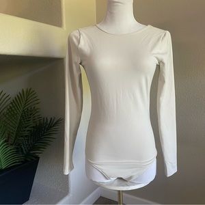 Cream Deep V Back Long Sleeve Bodysuit by Abercrombie